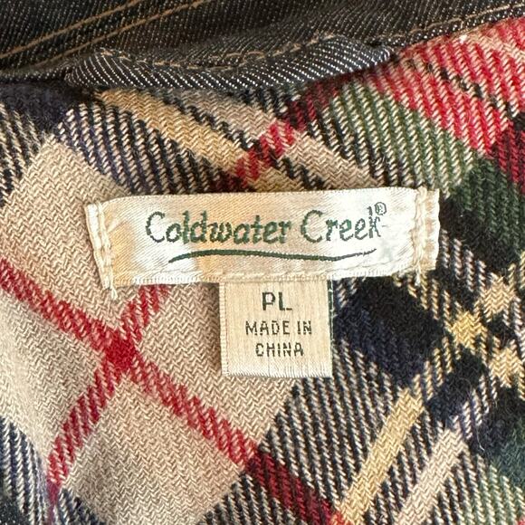 Coldwater Creek Blue Denim Jacked with Plaid Trim, Petite Large, Pre-owned - Picture 4 of 5